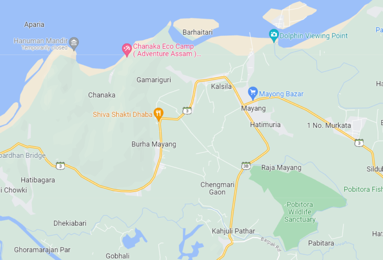 Google map of Pobitora Wildlife Sanctuary